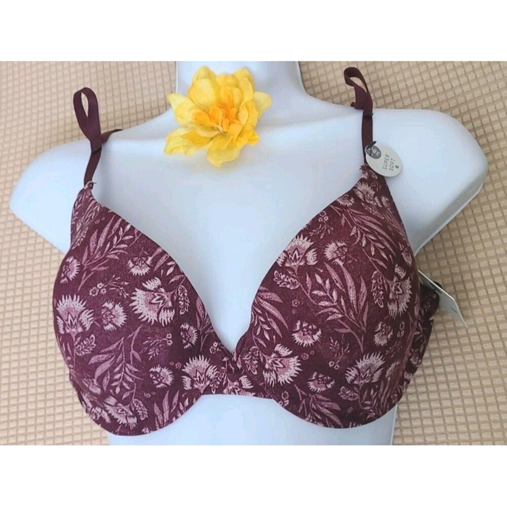 Lucky Brand Mauve Floral Light Lift Demi Bra Padded Underwire 38C NEW